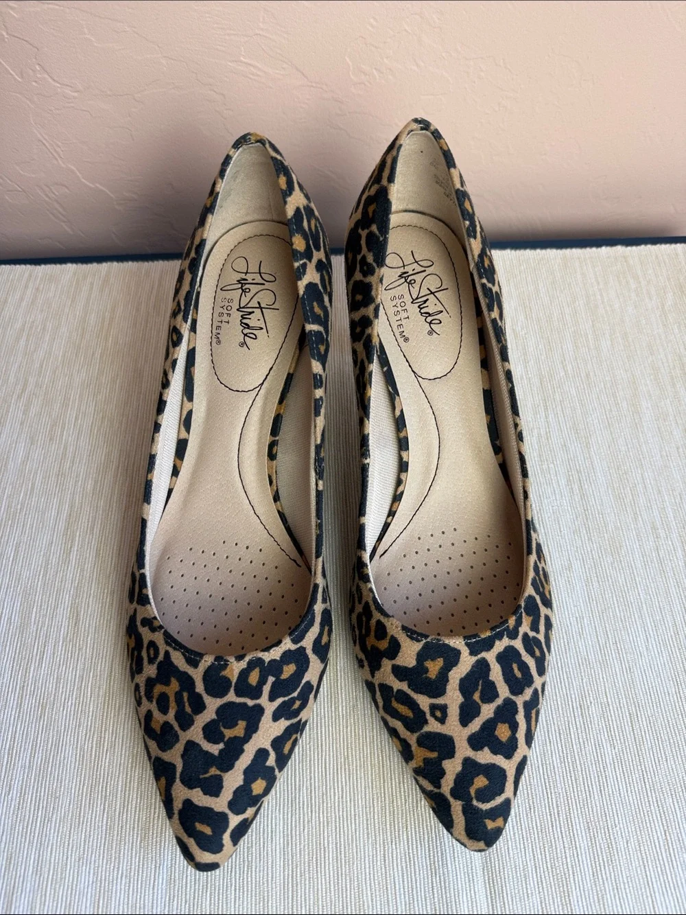 Life Stride Sevyn Leopard Print Pointed Toe Pumps - Tan & Black Sz 8